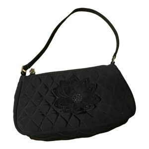 Vera Bradley Black Microfiber Gigi Baguette Evening Shoulder Bag Flower Y2K
